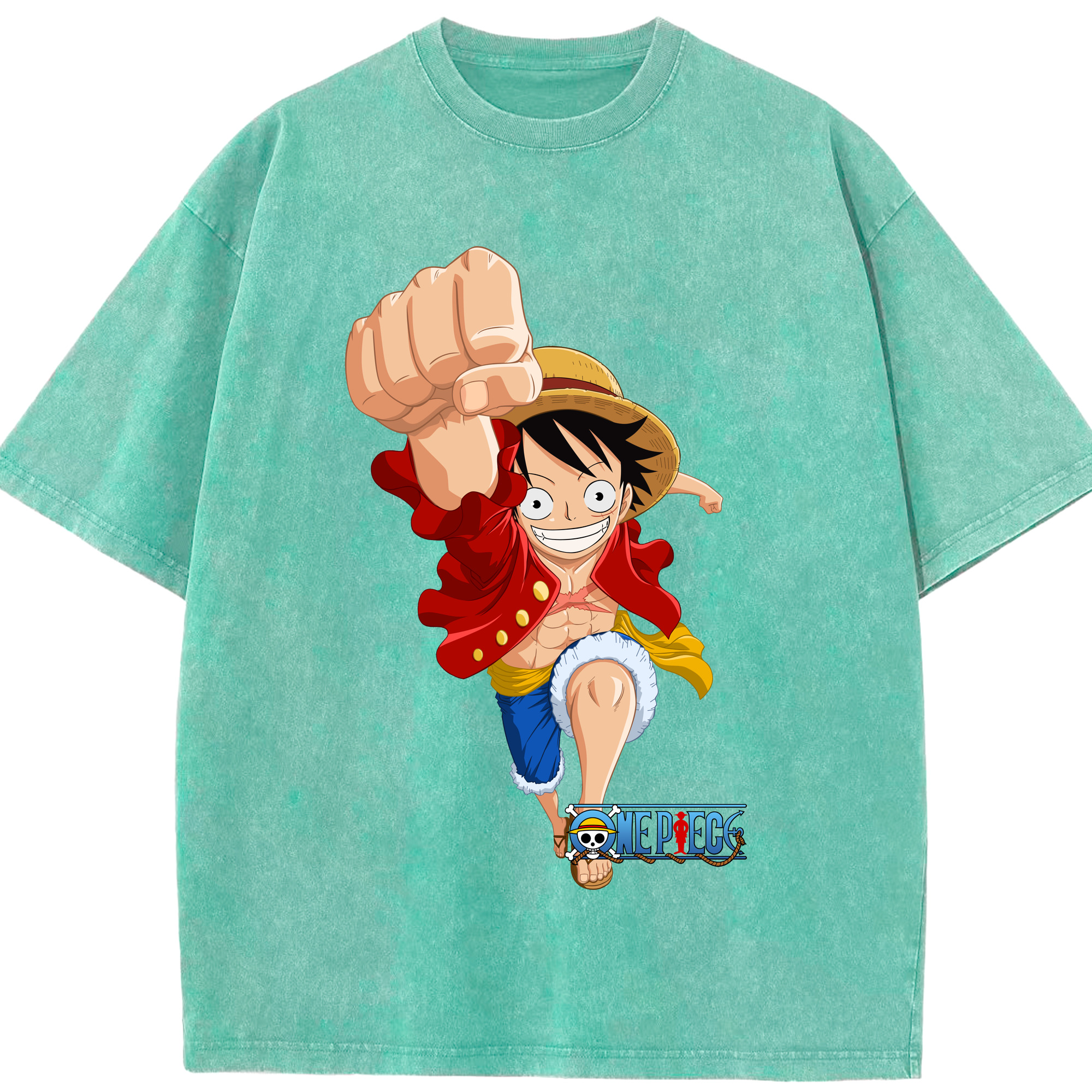 ワンピース モンキー・D・ルフィ ONE PIECE Monkey D. Luffy 綿100% ヴィンテージ風 半袖Tシャツ（フロントプリント）